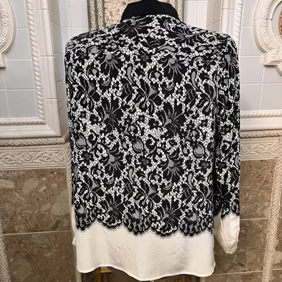 Go Silk. Sz 1X. $268. Border Lace Print. Black cream. Silk. Long Sleeve. LO - Picture 3 of 7
